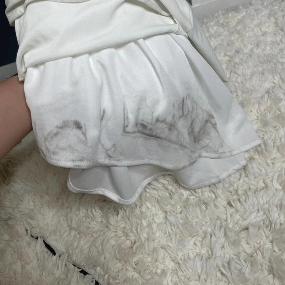 Ieena for Mac Duggal Ruched Jersey Drop Shoulder Foldover Neckline Gown White - Picture 6 of 7